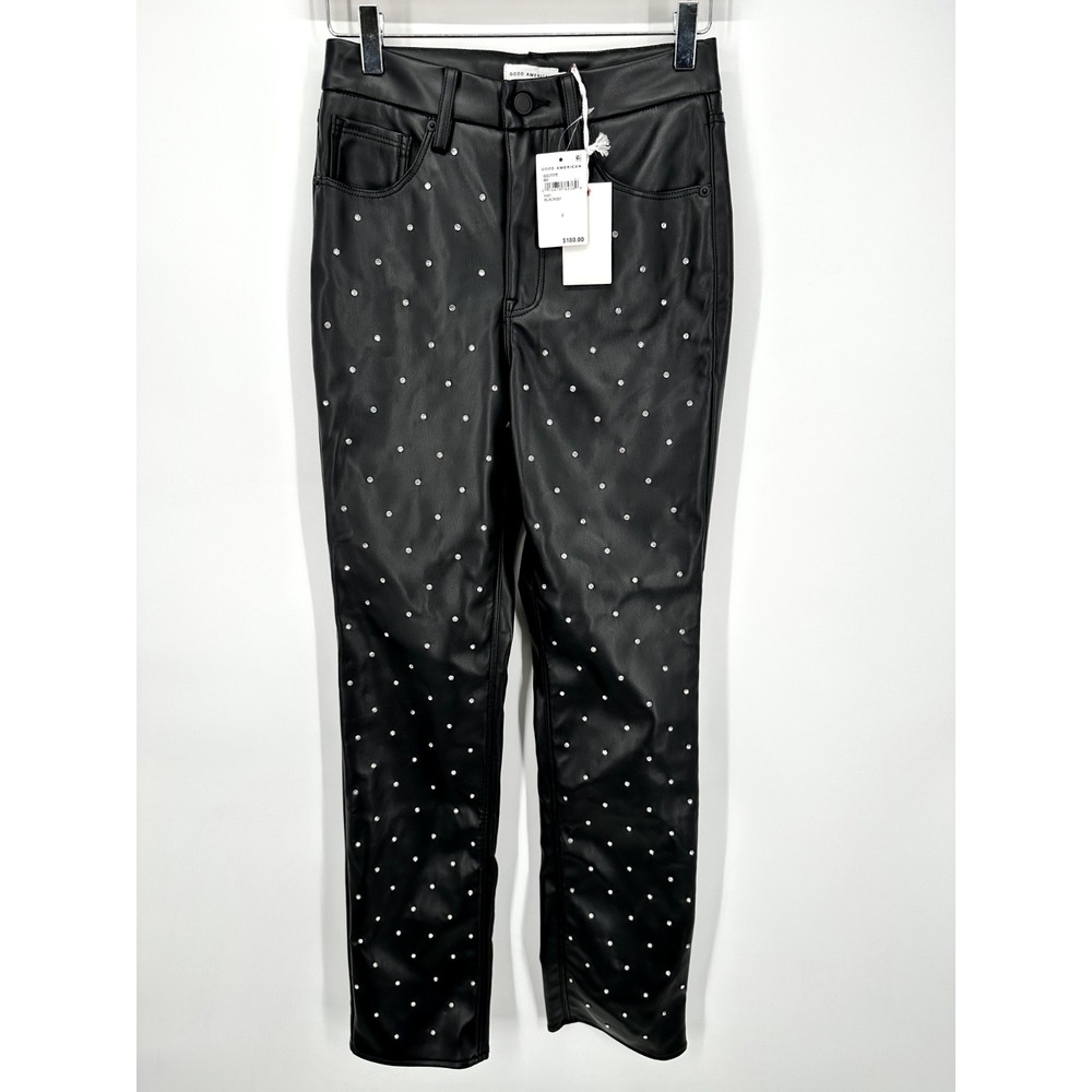Good American Good Icon Crystal Embellished Faux Leather Straight Size 27. NWOT